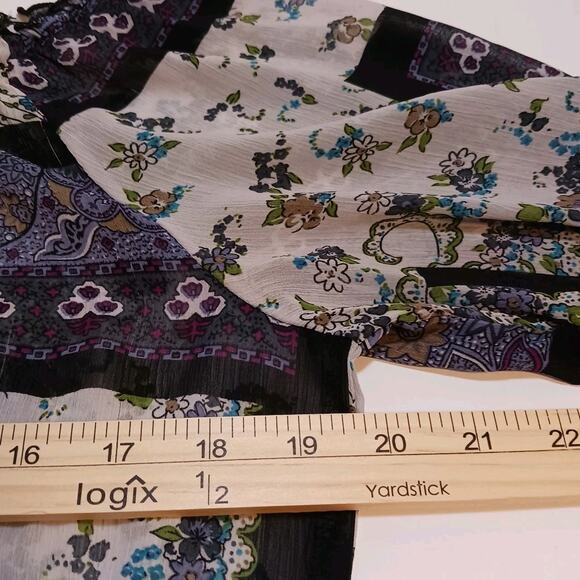 Cato Off-The-Shoulder Multi-Color Patchwork Print Sheer 3/4 Sleeve Blouse Medium - Picture 8 of 9